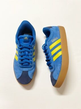Adidas Mens Bright Royal Blue Sulfur Yellow Suede VL Court 3.0 Trainers Size 10